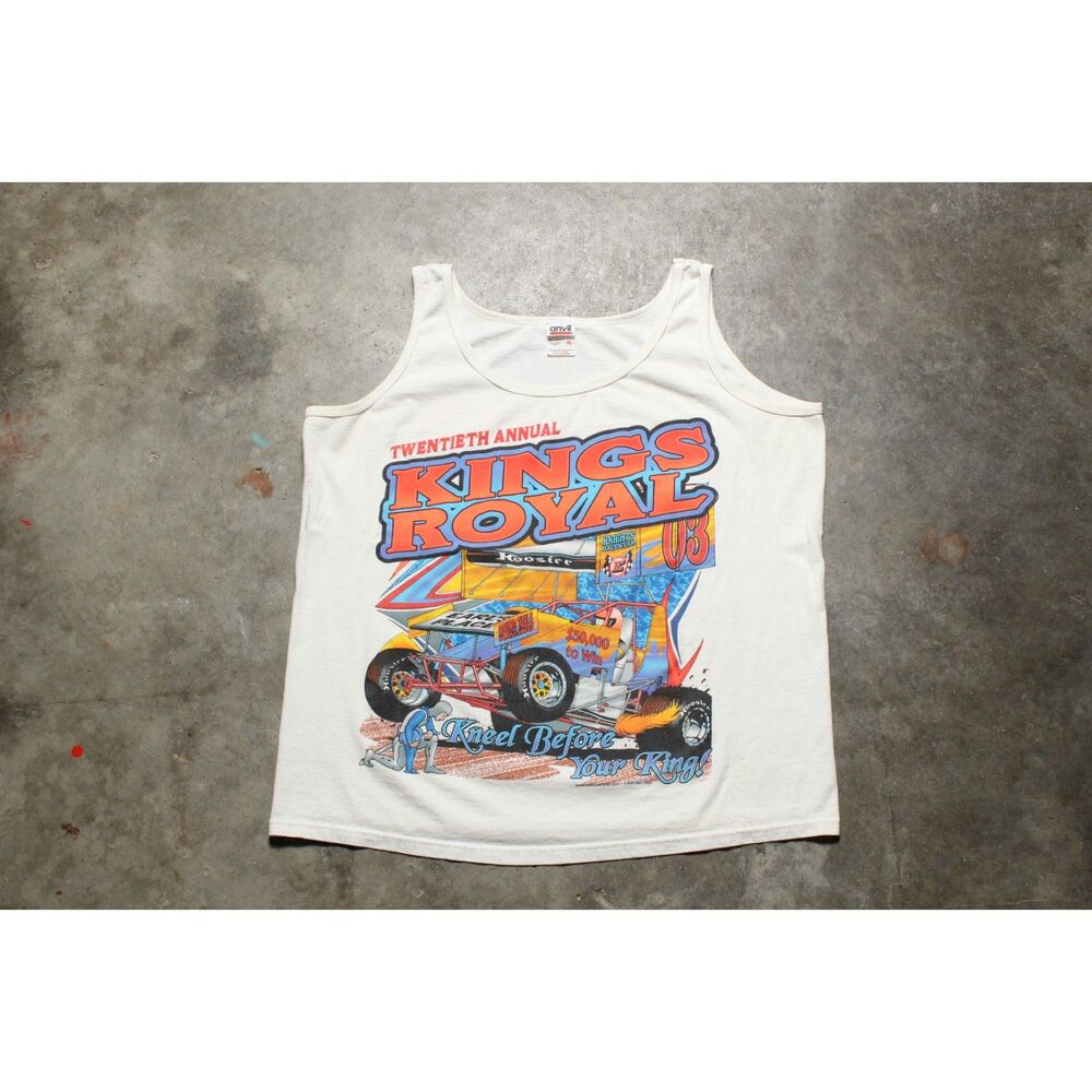 Vintage 2003 Kings Royal Sprint Car Racing White Tank Top Shirt - XL